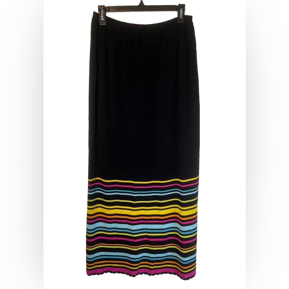 Vinatge Double D Ranch Black Maxi Skirt with Pastel Stripes at Hem Size M‎